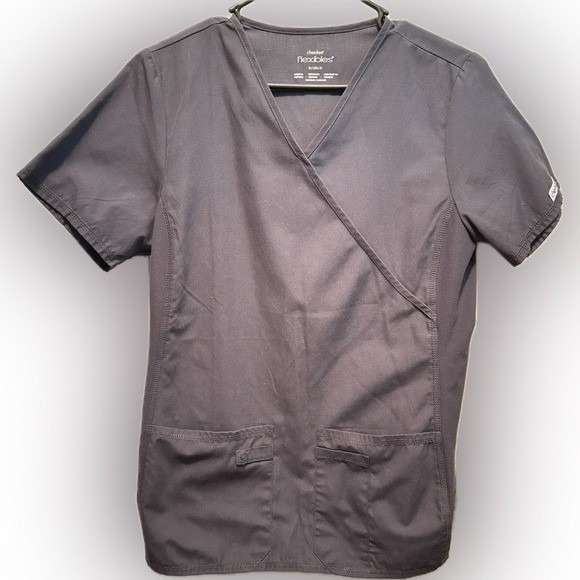 Cherokee Other - Cherokee Flexibles Scrub Top Size Small Pewter Gray Mock Wrap V Neck 2824